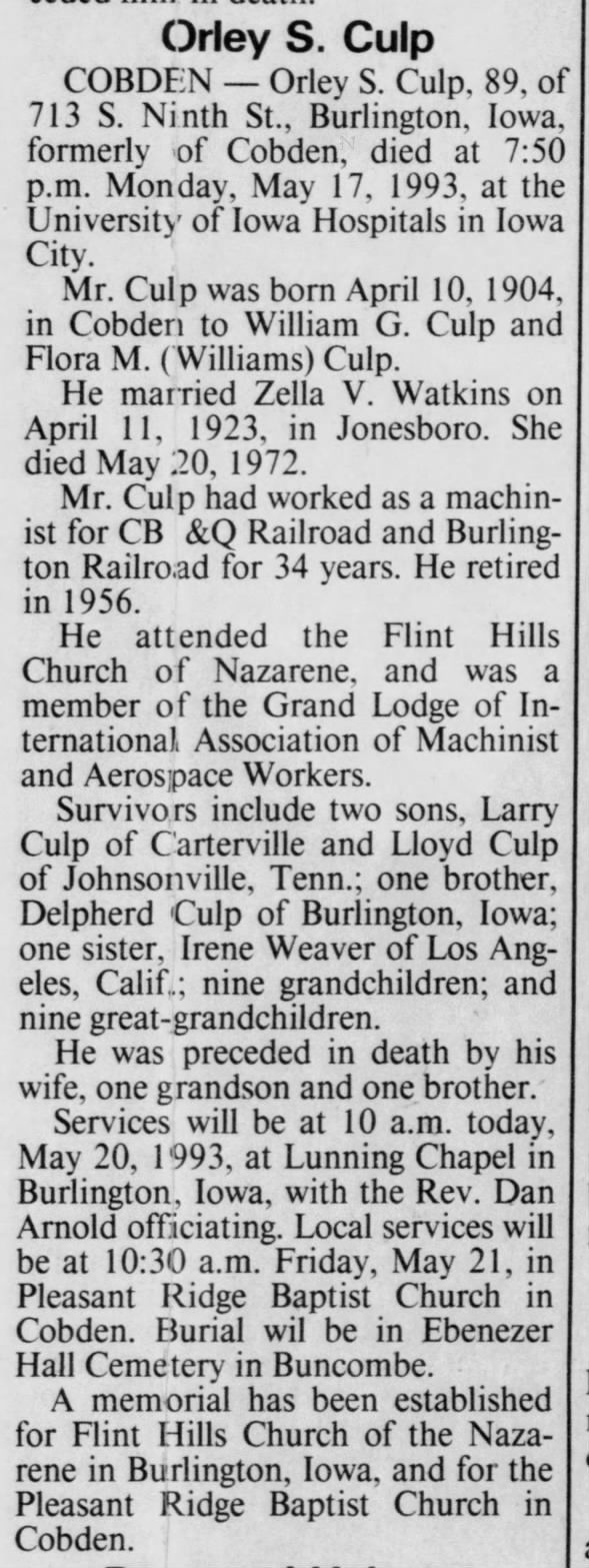 Orley S. Culp - obituary